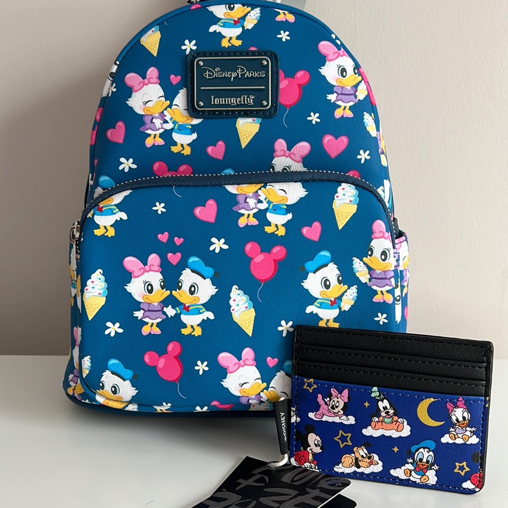 Donald & Daisy Duck Loungefly Mini Backpack & Mickey Baby cardholder bundle - Picture 1 of 11